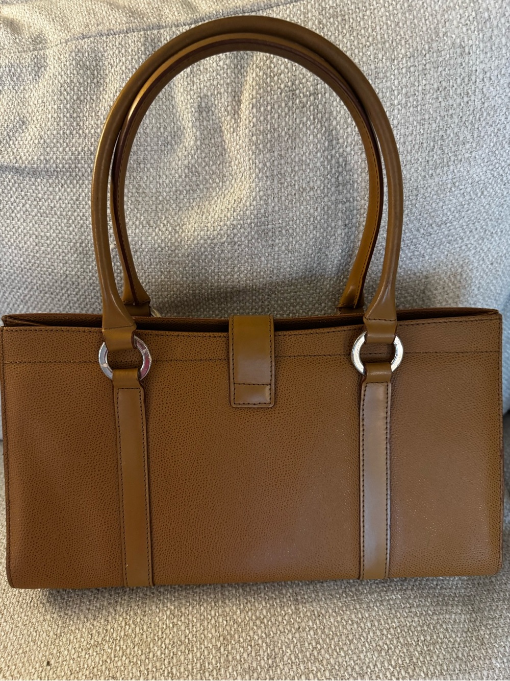 Made in Italy Nordstrom Tan Genuine Leather Tote with Circular Metal Accent - Picture 7 of 14